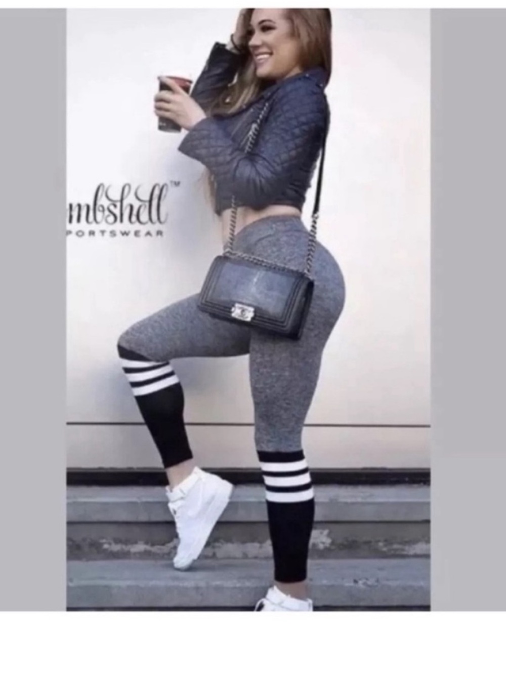 Bombshell Sportswear Black/White Knee High Leggings Medium